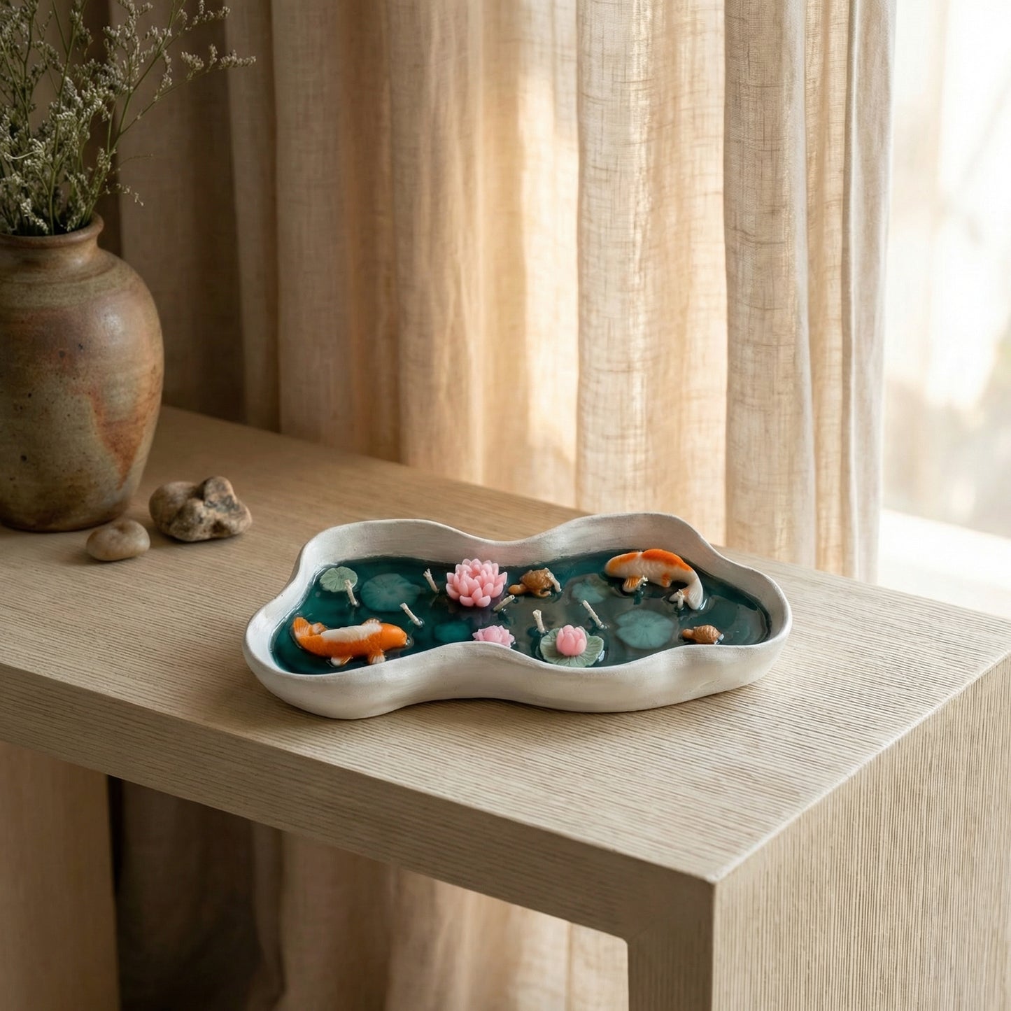 Koi Pond Botanical Candle – Handcrafted Tranquility