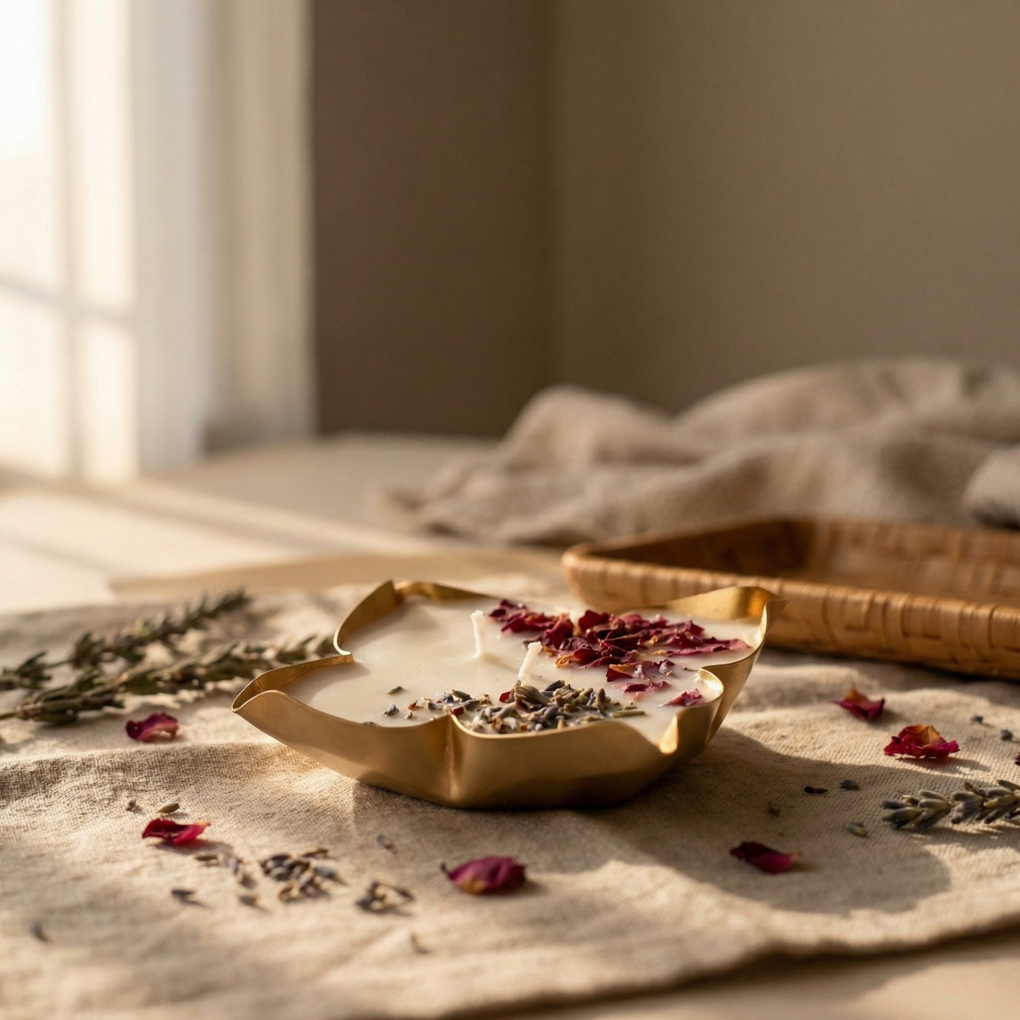 Rose Reverie – Handcrafted Botanical Urli Candle