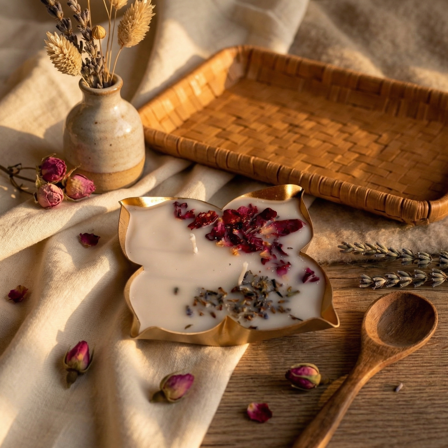 Rose Reverie – Handcrafted Botanical Urli Candle