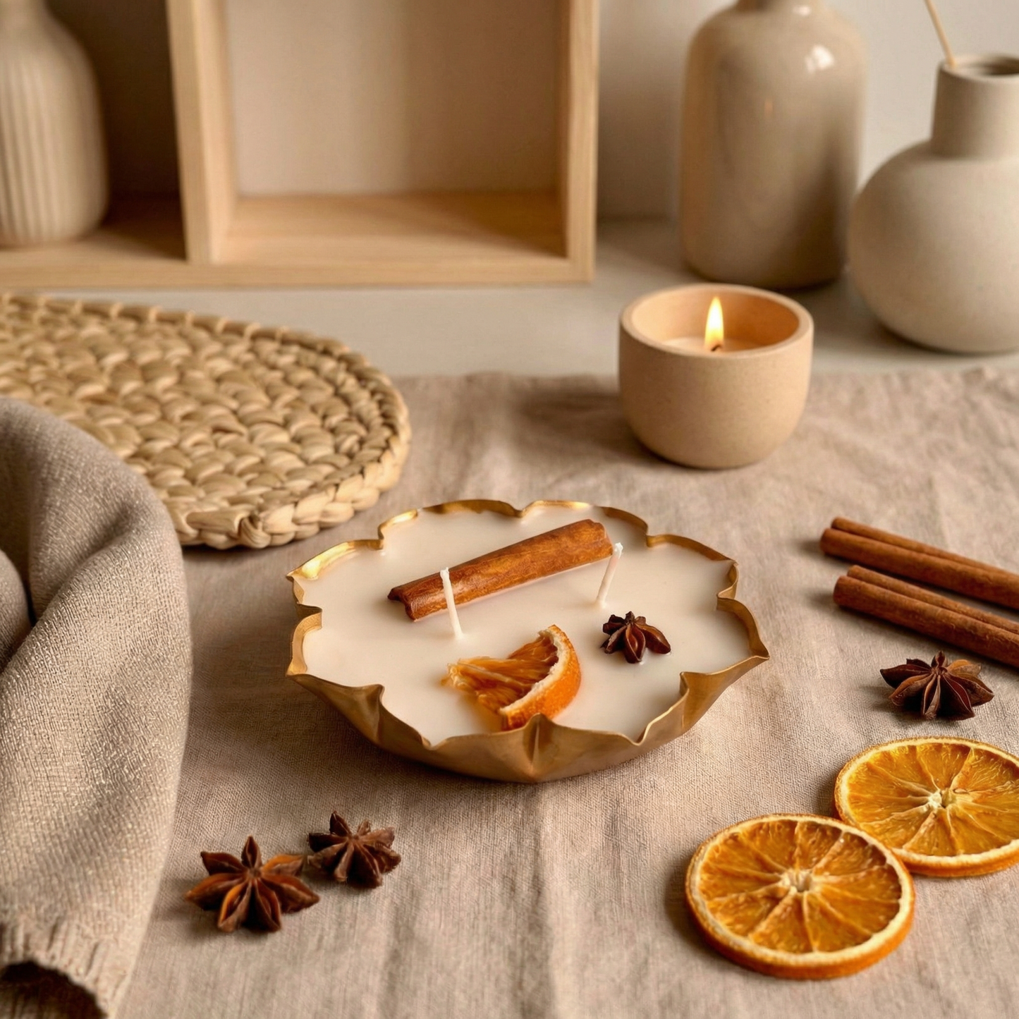 Orange Spice Lotus Urli – Handcrafted Soy-Coconut Wax Candle