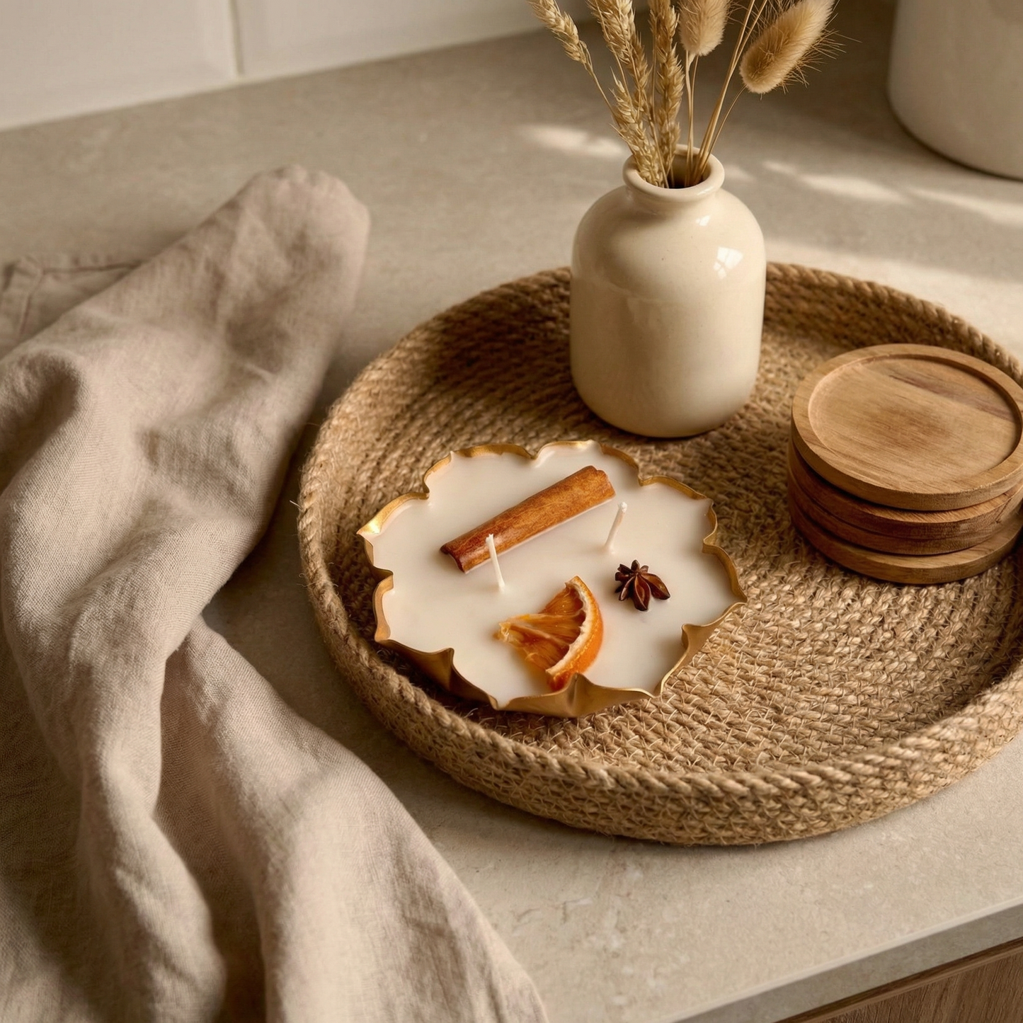 Orange Spice Lotus Urli – Handcrafted Soy-Coconut Wax Candle