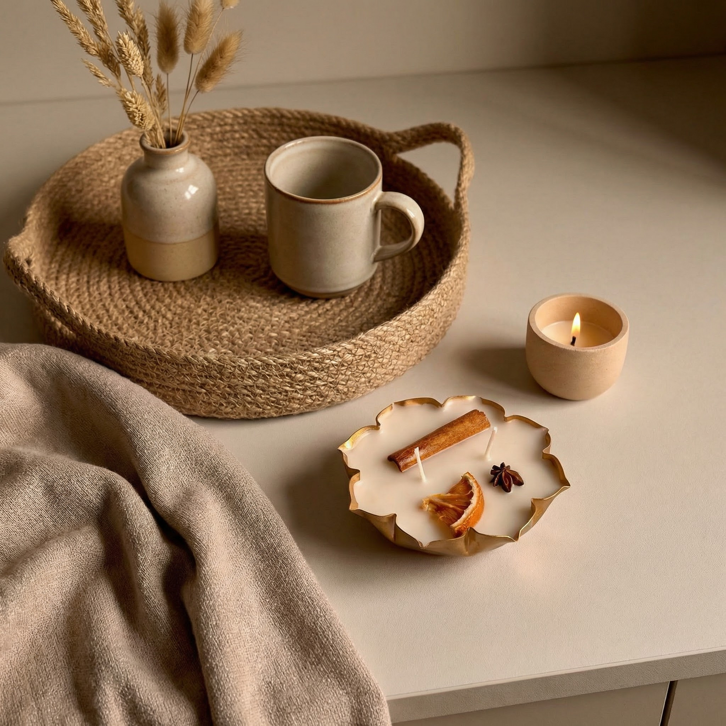 Orange Spice Lotus Urli – Handcrafted Soy-Coconut Wax Candle