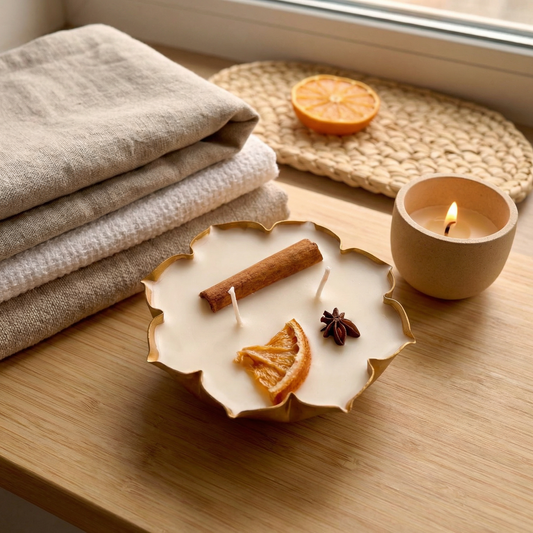 Orange Spice Lotus Urli – Handcrafted Soy-Coconut Wax Candle