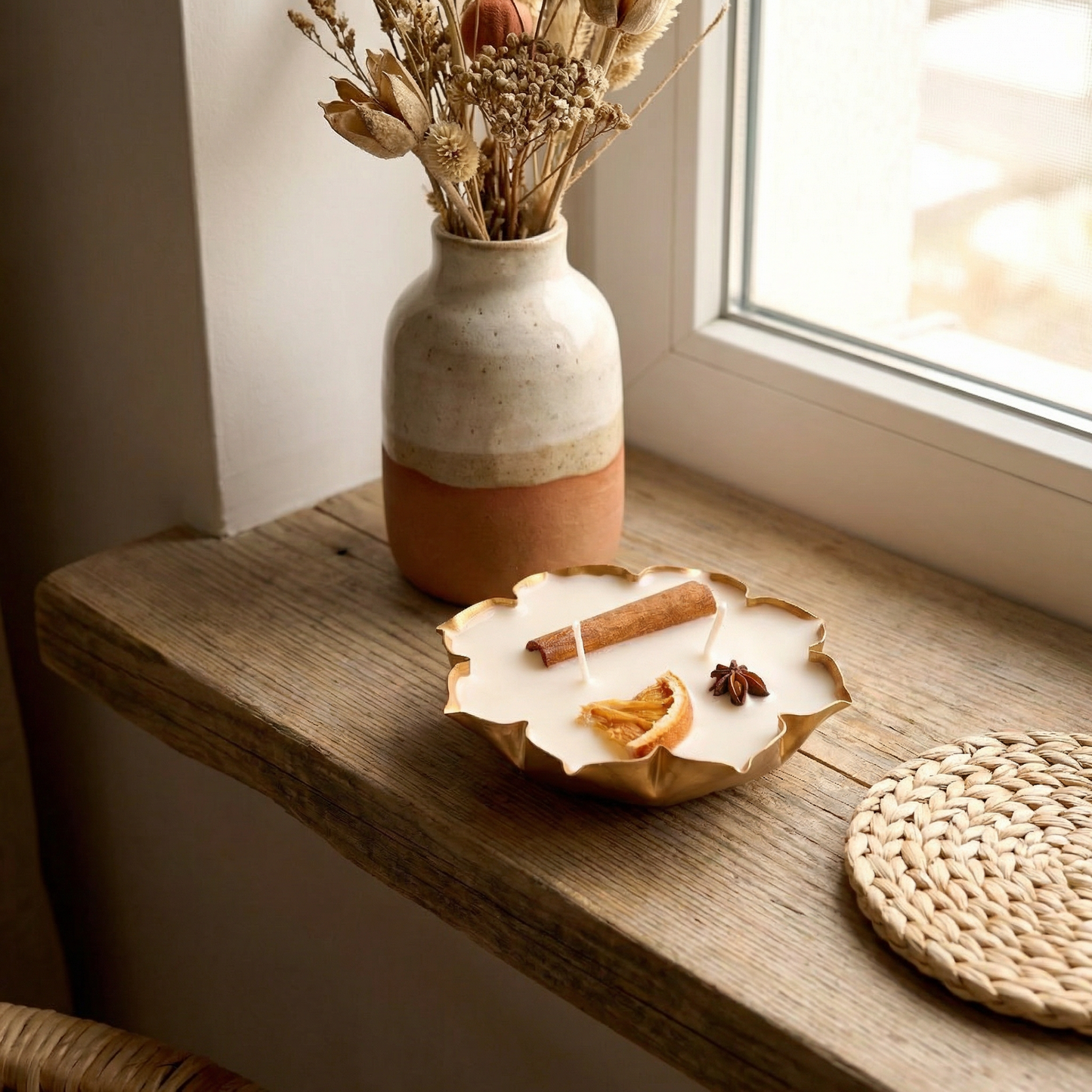 Orange Spice Lotus Urli – Handcrafted Soy-Coconut Wax Candle