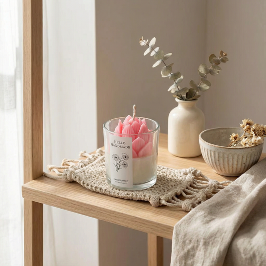 Blush Bloom – Pink Flower Scented Jar Candle | Handmade Soy Wax Candle (Lavender)