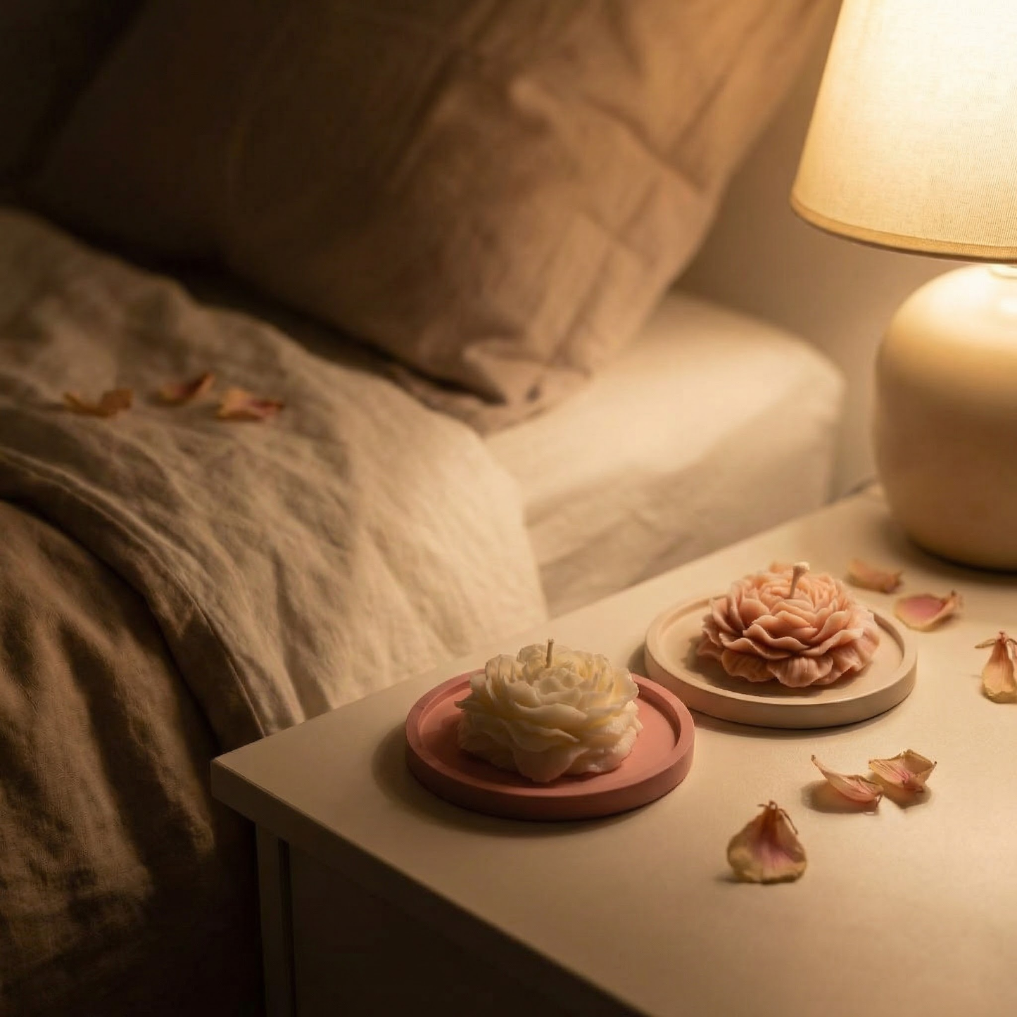 Peony Candle Set – Vanilla & Jasmine with Jesmonite Tray