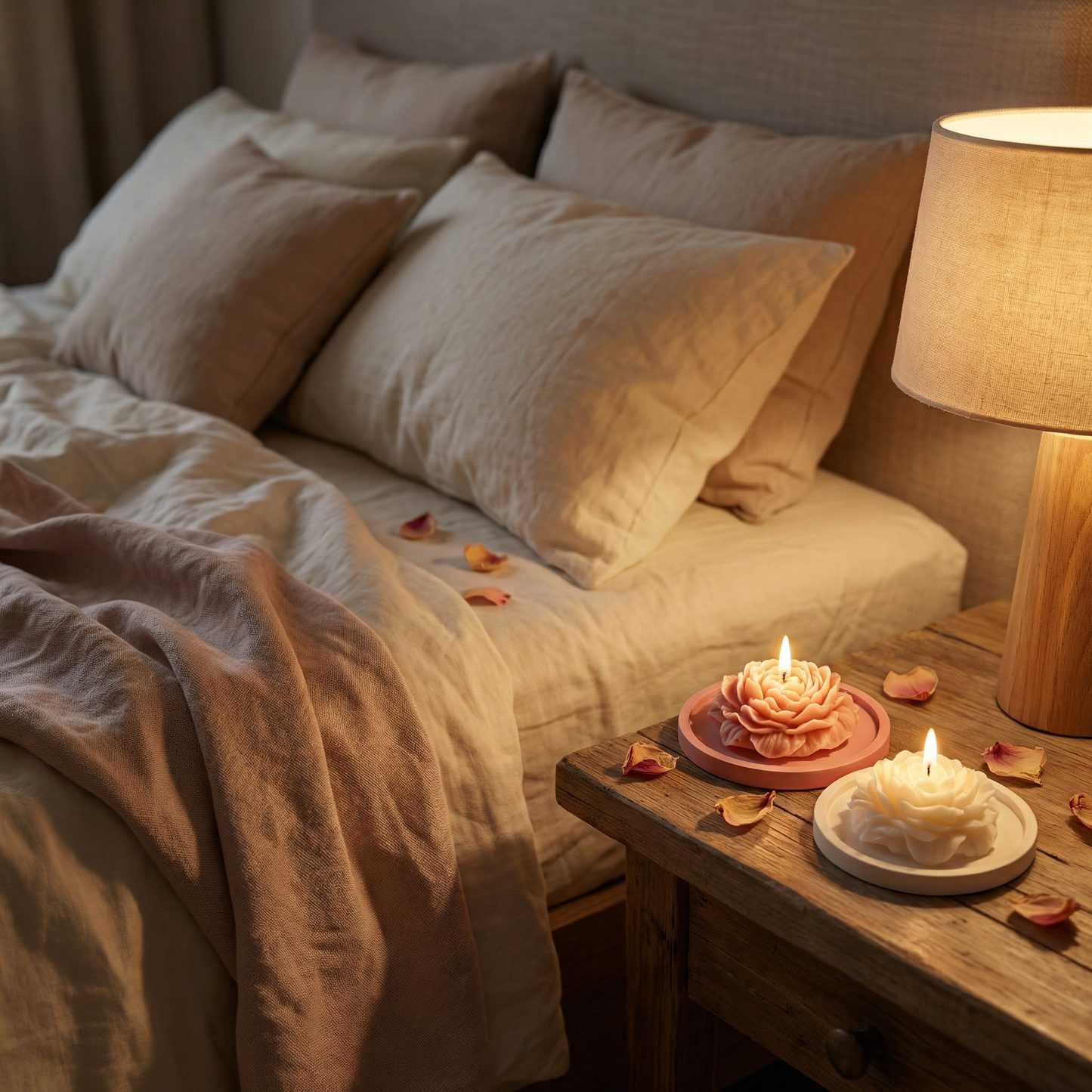 Peony Candle Set – Vanilla & Jasmine with Jesmonite Tray