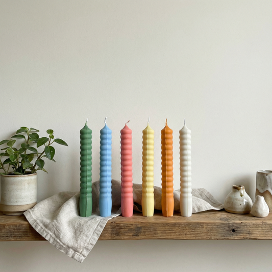 Handmade Vanilla Scented Spiral Taper Candles – Set of 6 | Multicolor Pastel Candles for Home Decor, Dining Table, Gifting & Special Occasions | Dripless & Smokeless | Hello Handmade
