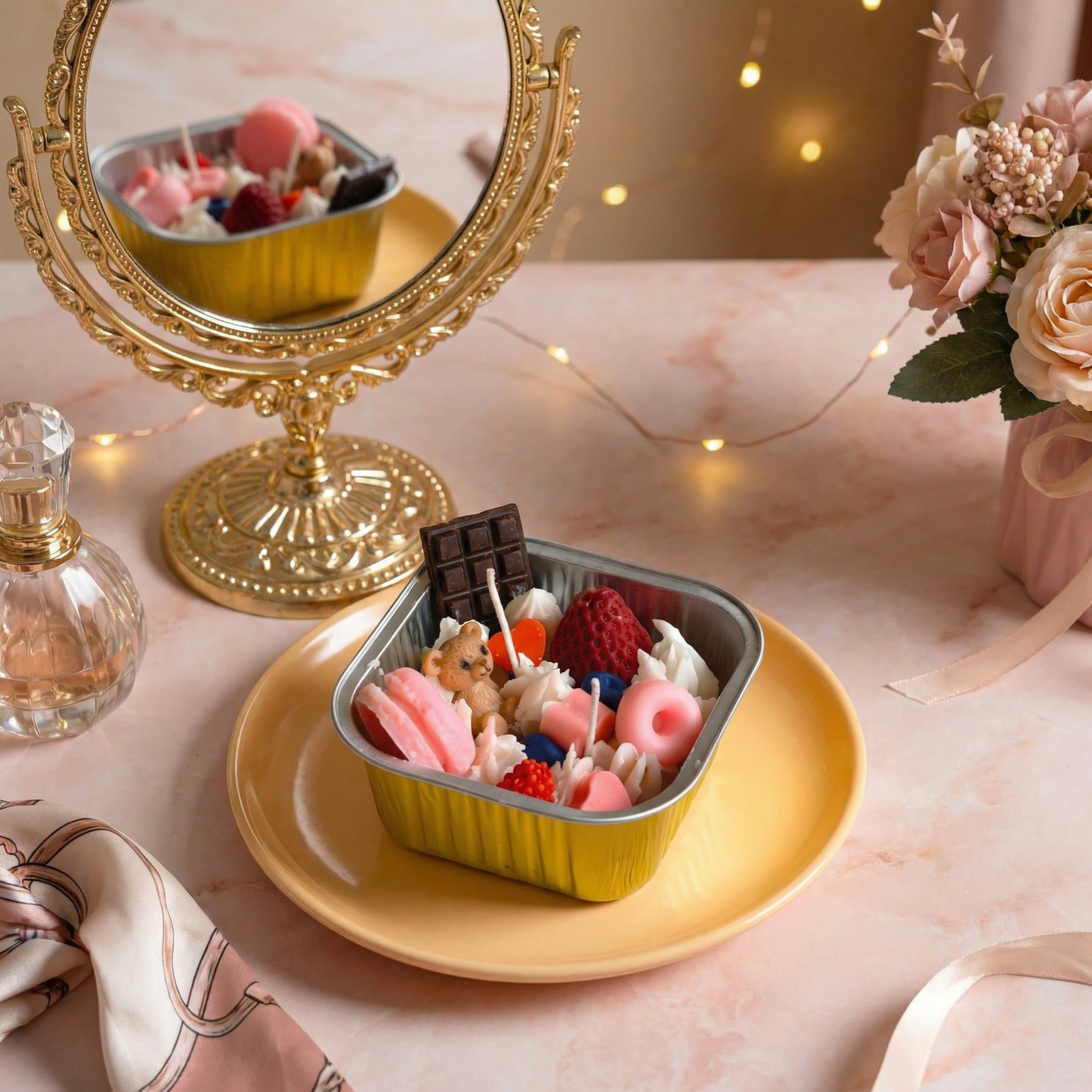 Candyland Delight – Dessert-Themed Scented Candle in Tin (Strawberry Scent)