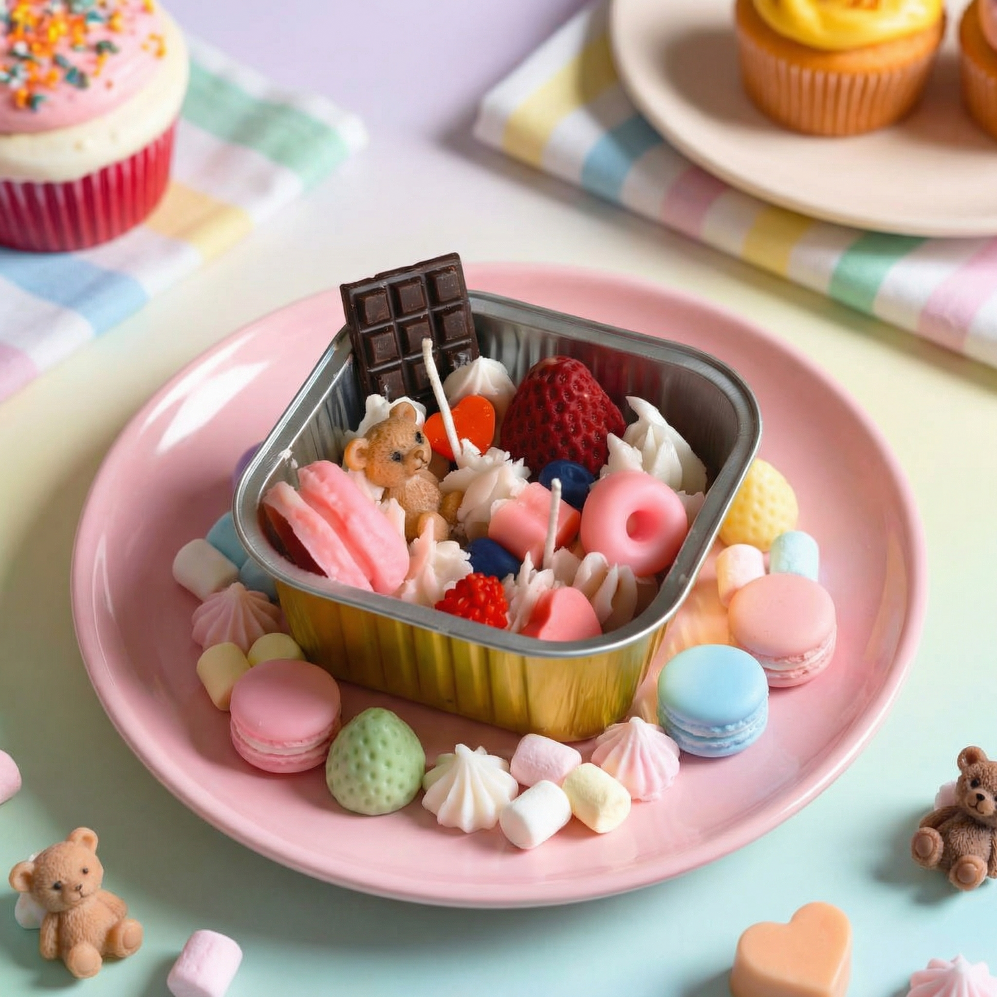 Candyland Delight – Dessert-Themed Scented Candle in Tin (Strawberry Scent)