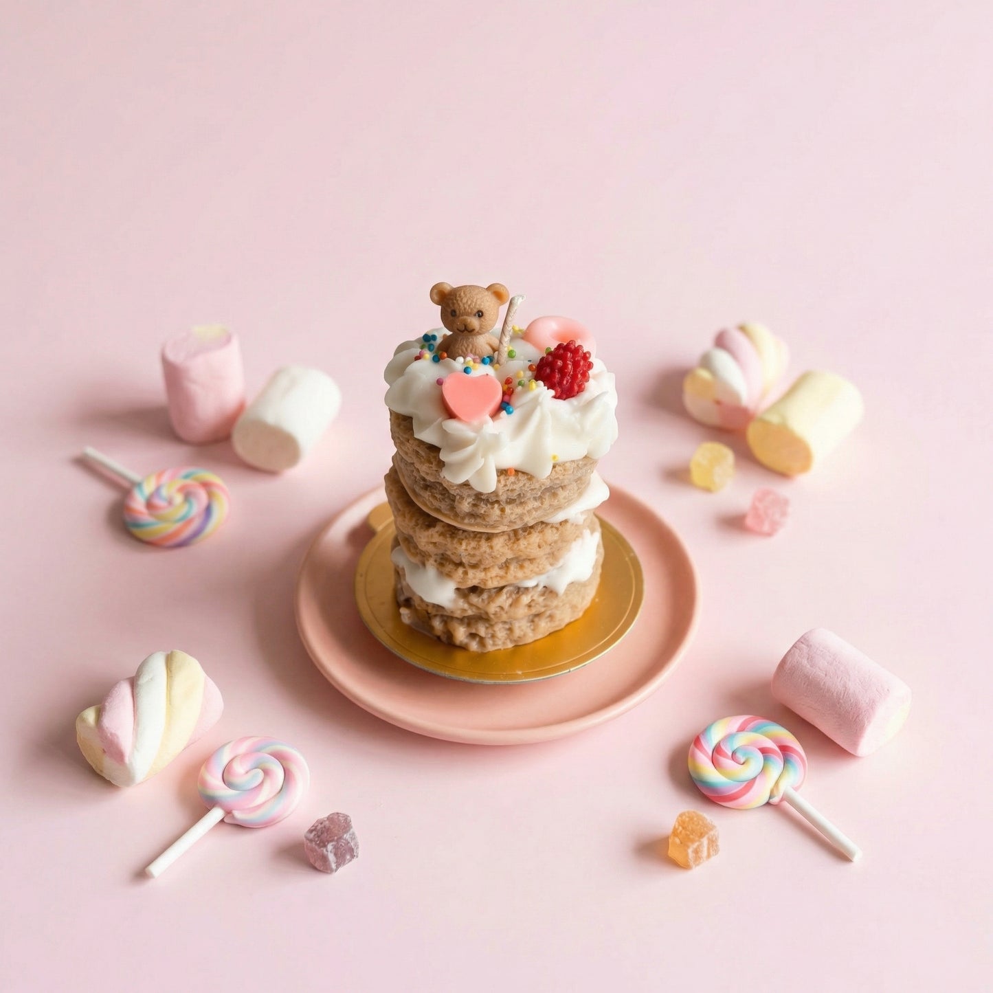 Teddy's Treat Tower – Dessert-Inspired Decorative Scented Candle (Vanilla Ice Cream Scent)