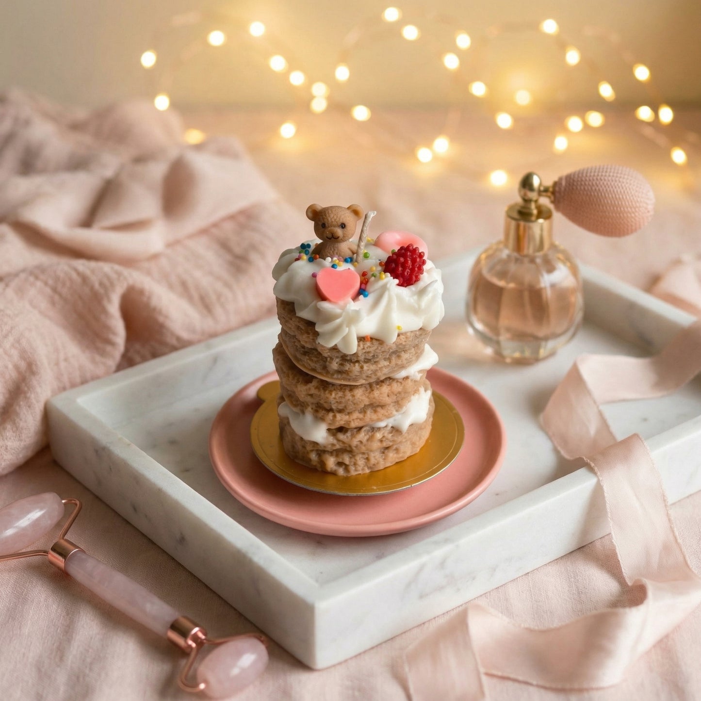 Teddy's Treat Tower – Dessert-Inspired Decorative Scented Candle (Vanilla Ice Cream Scent)