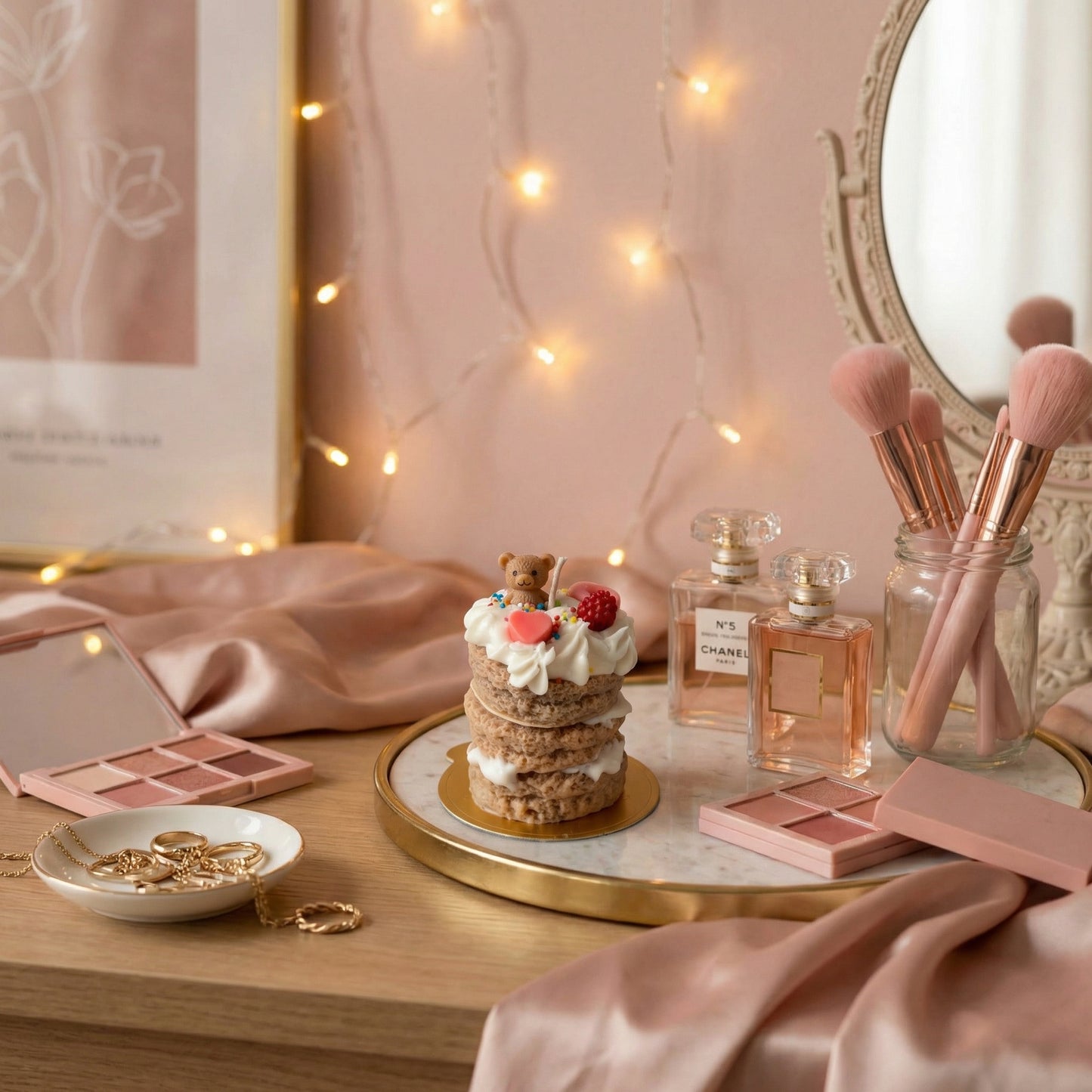 Teddy's Treat Tower – Dessert-Inspired Decorative Scented Candle (Vanilla Ice Cream Scent)