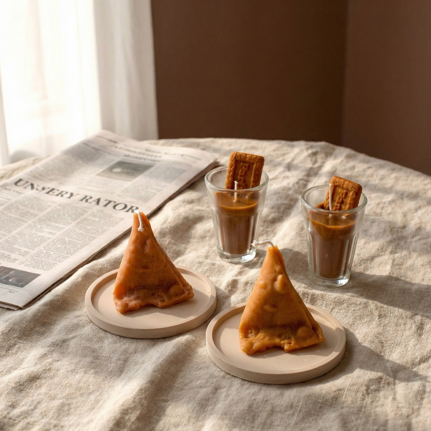 Chai Samosa Candle Set (2 Parle G Chai Candles 2 Samosa Candles) – Handcrafted Soy Wax Candle Inspired by India’s Favorite Combo