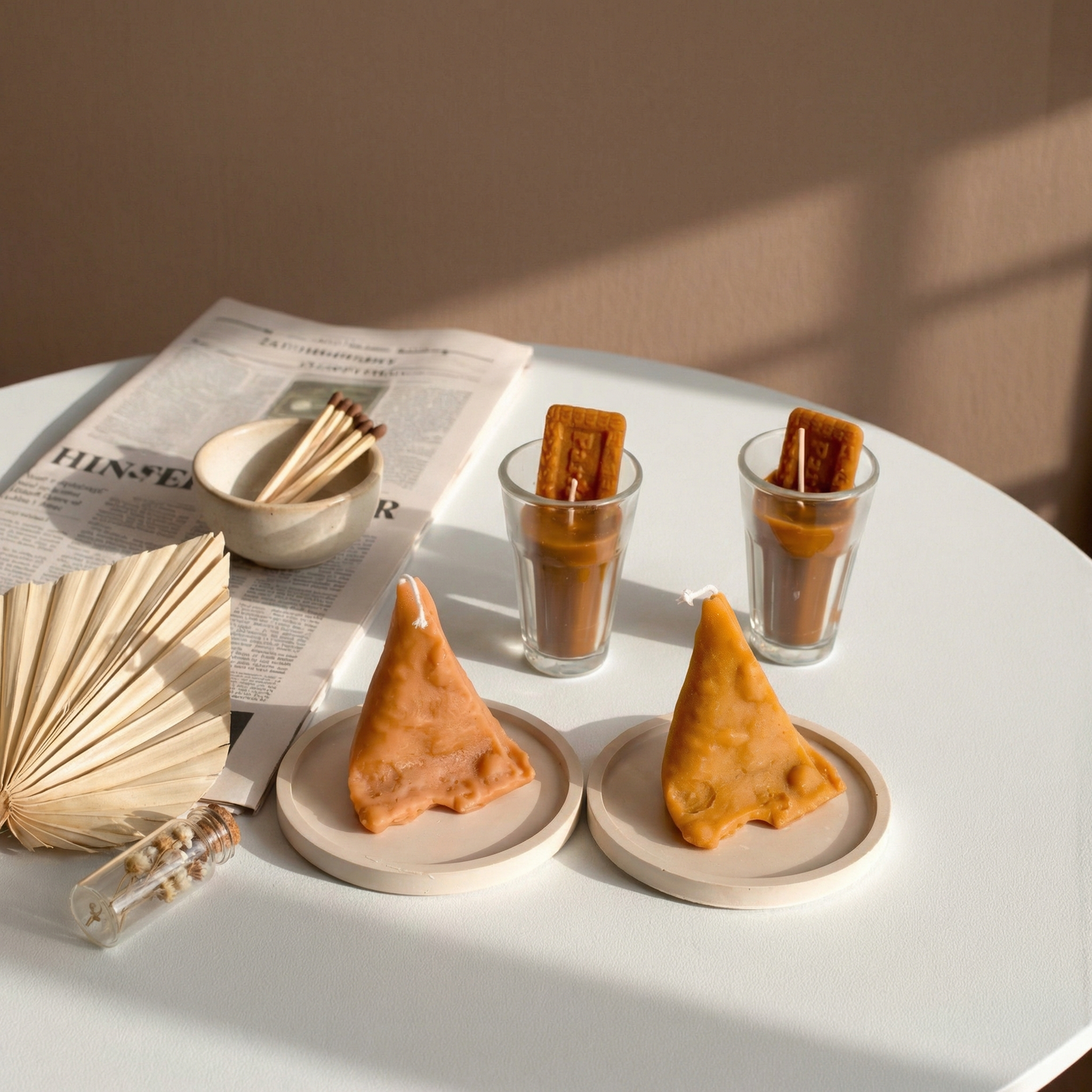 Chai Samosa Candle Set (2 Parle G Chai Candles 2 Samosa Candles) – Handcrafted Soy Wax Candle Inspired by India’s Favorite Combo
