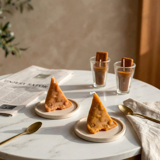 Chai Samosa Candle Set (2 Parle G Chai Candles 2 Samosa Candles) – Handcrafted Soy Wax Candle Inspired by India’s Favorite Combo