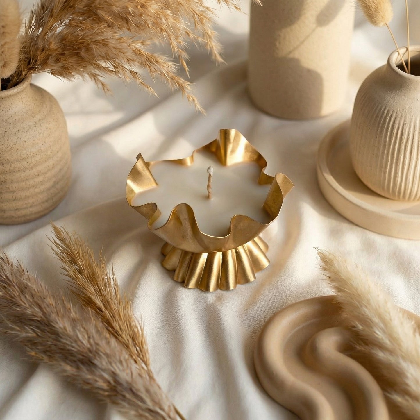 Golden Ruffle Urli Candle
