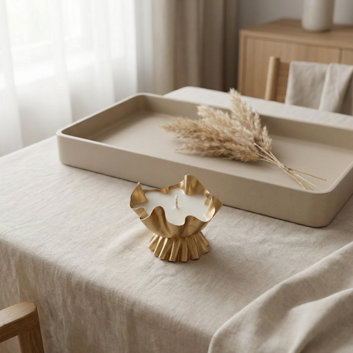 Golden Ruffle Urli Candle