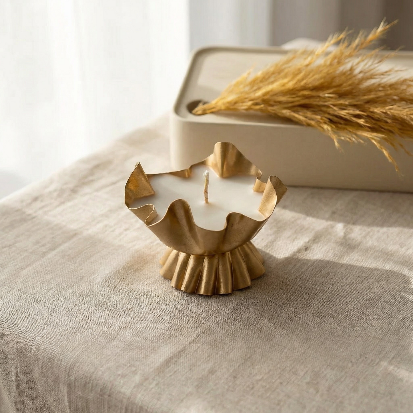 Golden Ruffle Urli Candle