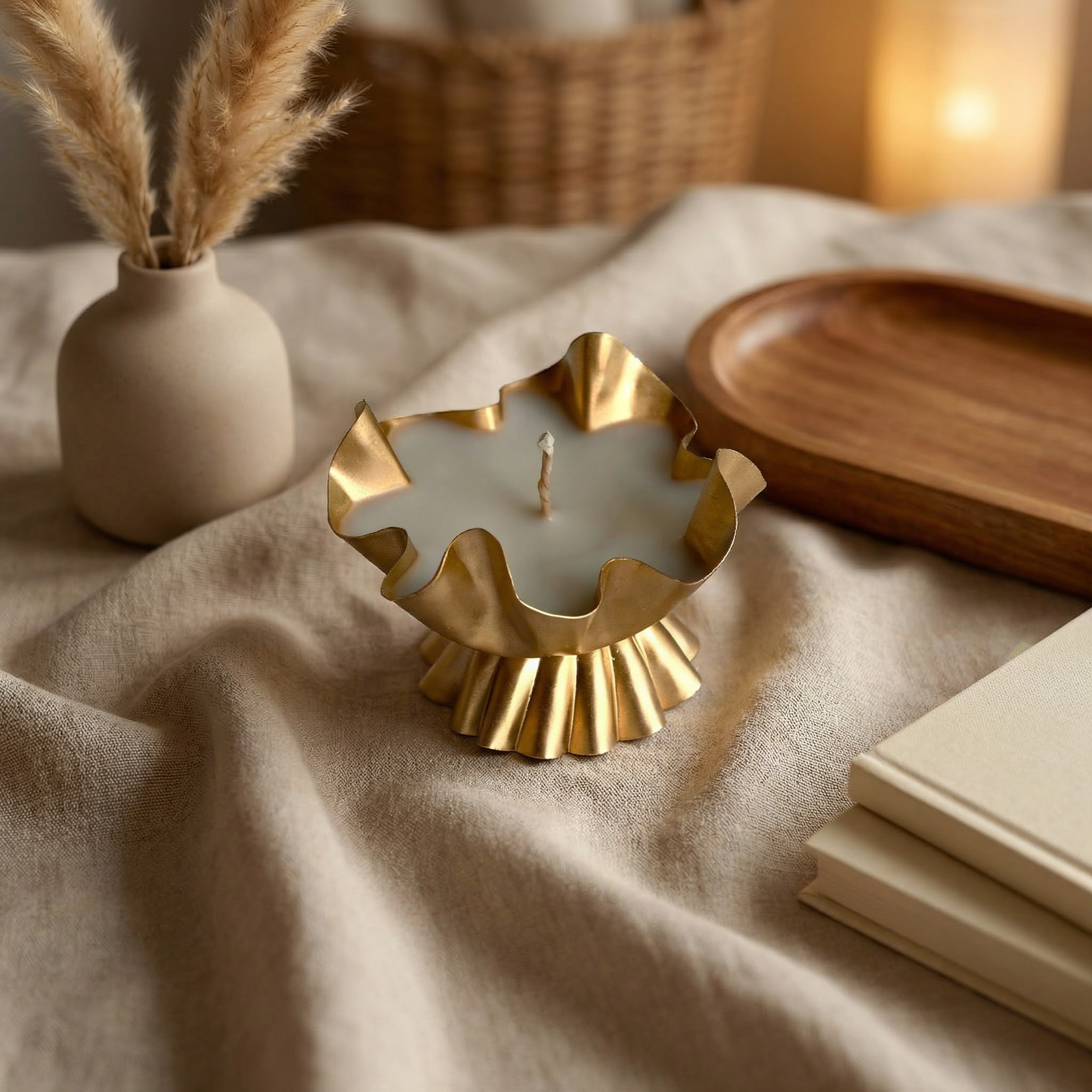 Golden Ruffle Urli Candle