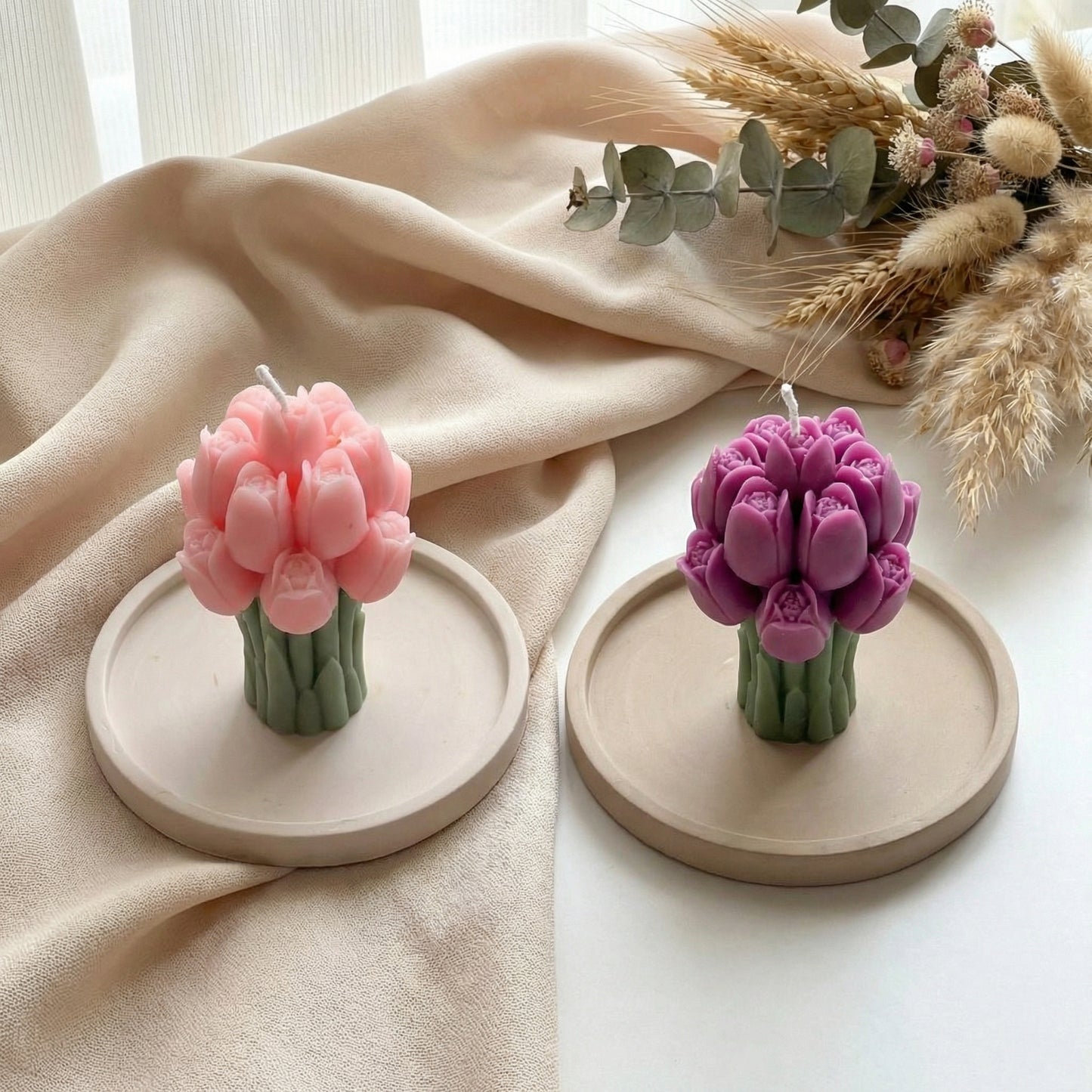 Set of 2 Tulip Candles with Jesmonite Trays (Lavender Scented)