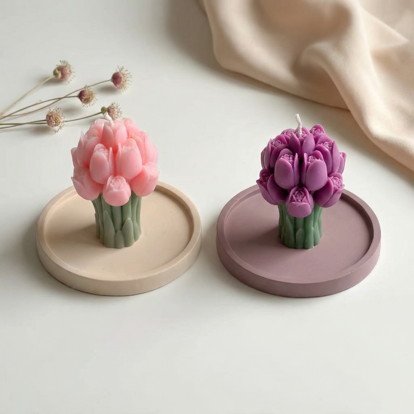 Set of 2 Tulip Candles with Jesmonite Trays (Lavender Scented)