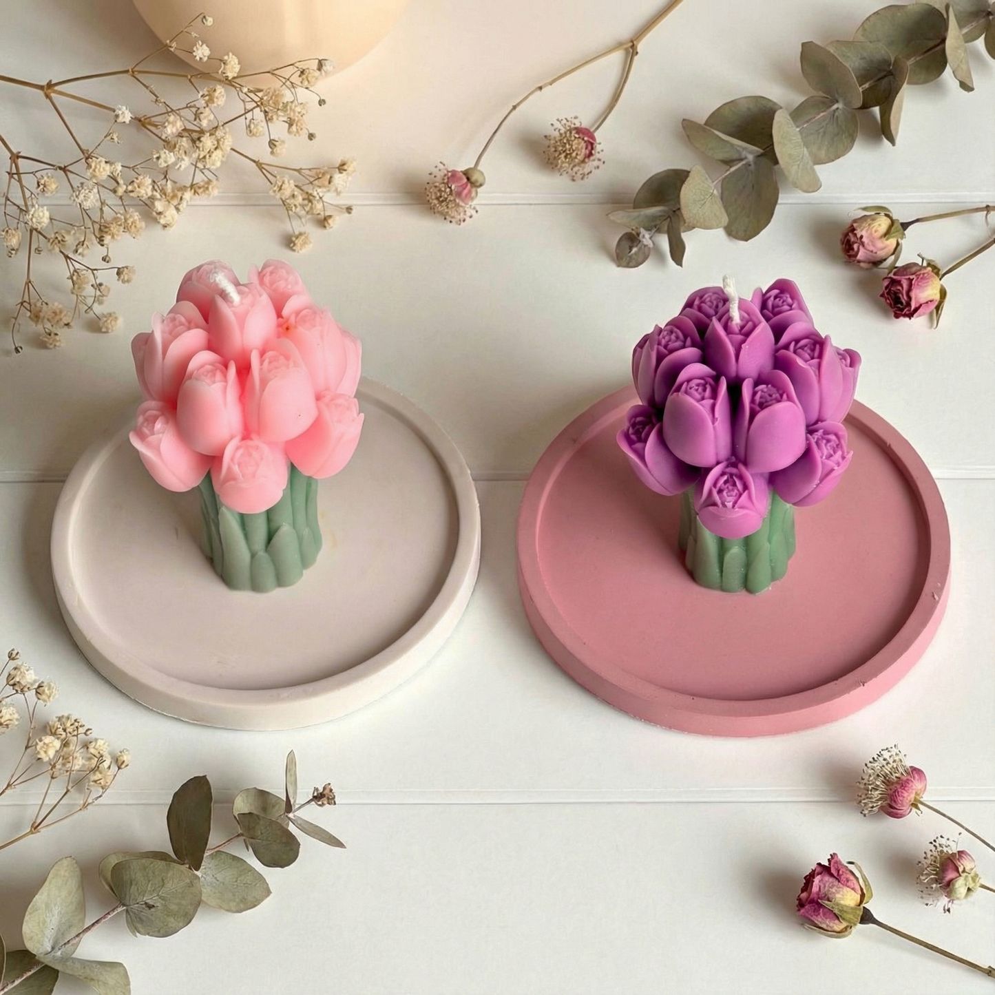 Set of 2 Tulip Candles with Jesmonite Trays (Lavender Scented)