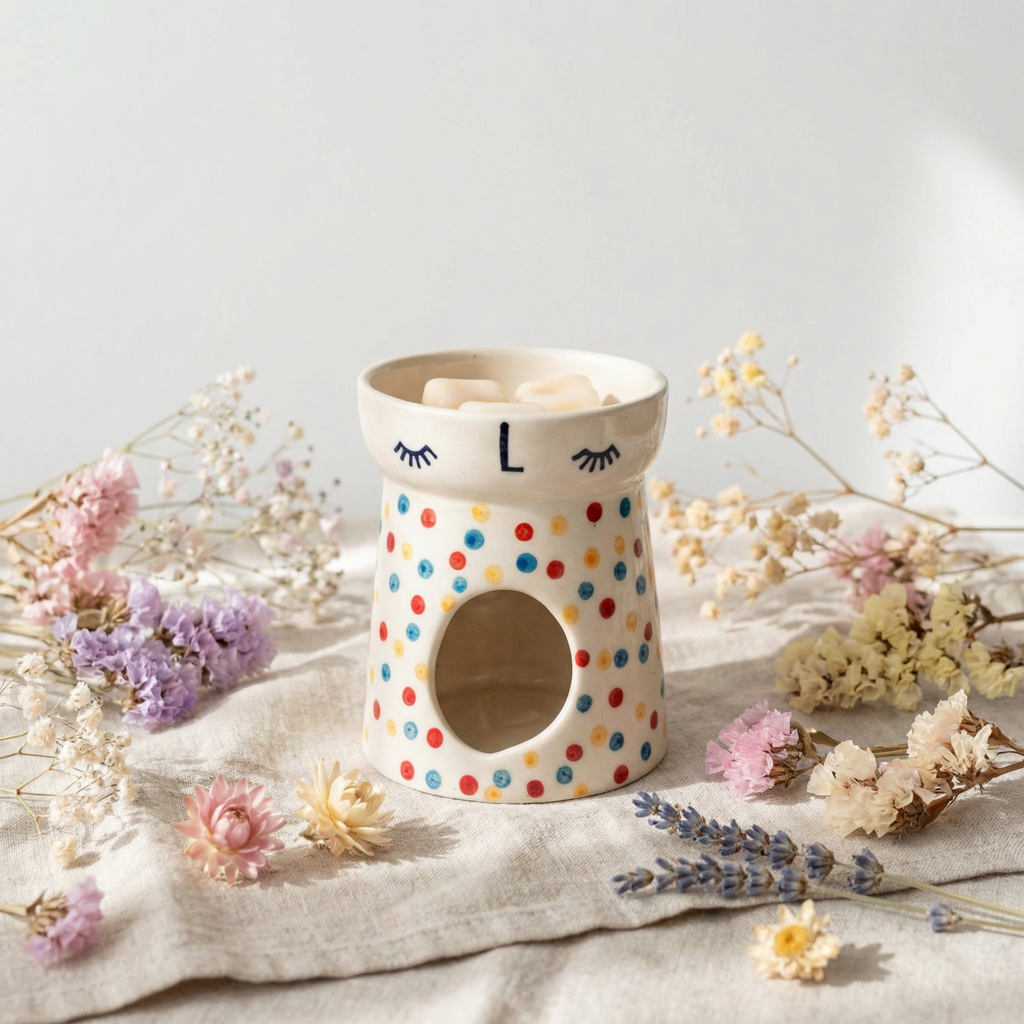 Polka Dot Ceramic Wax Melt / Camphor Burner (2 Tealight Candles Included)