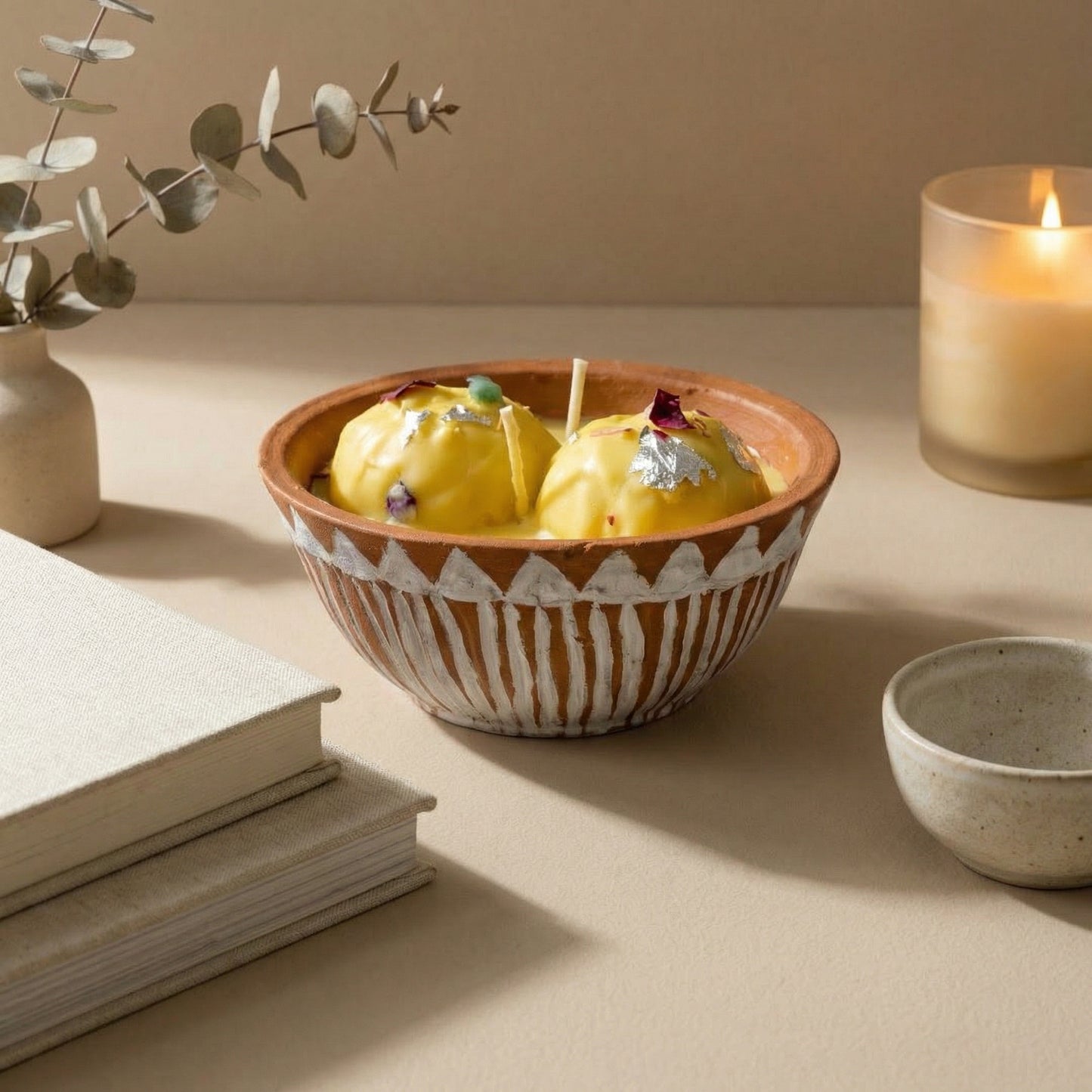 Rasmalai Dessert Candle – Rose Scented Handmade Soy Wax Candle | Luxury Sweet Treat Candle