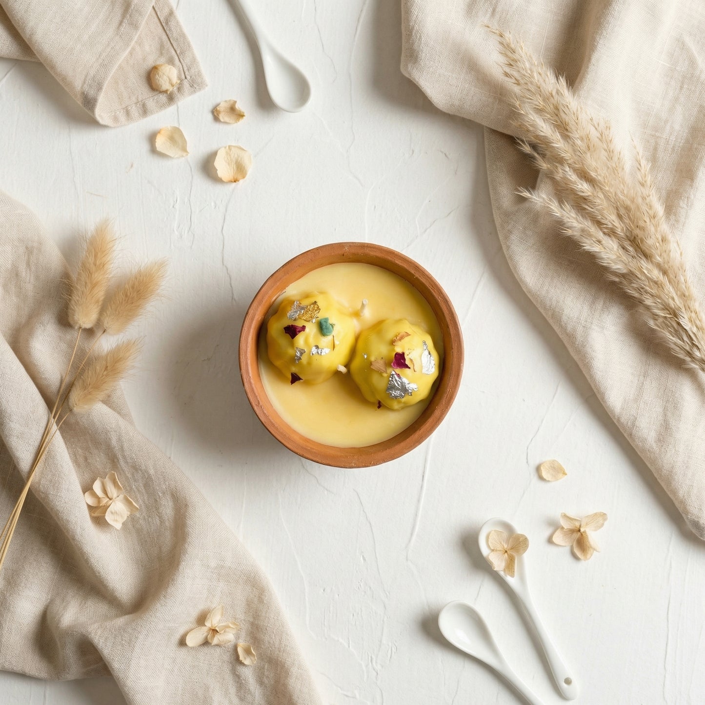 Rasmalai Dessert Candle – Rose Scented Handmade Soy Wax Candle | Luxury Sweet Treat Candle