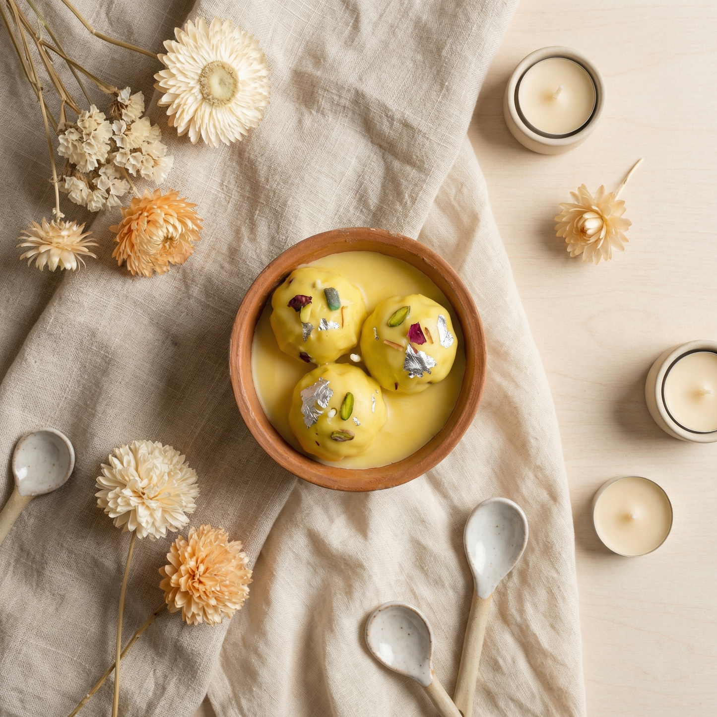 Rasmalai Dessert Candle – Rose Scented Handmade Soy Wax Candle | Luxury Sweet Treat Candle