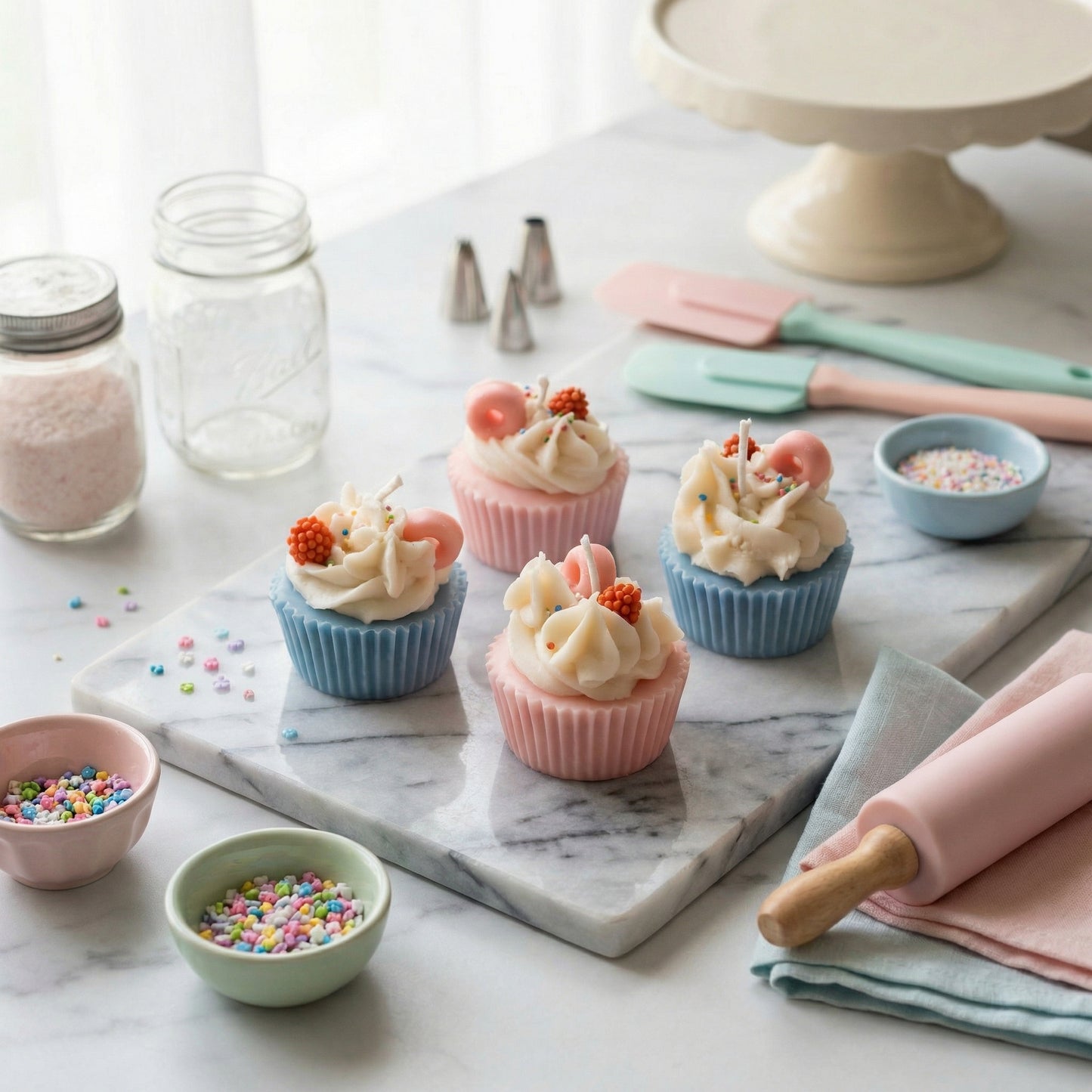 Pack of 4 Cup Cake Candle Vanilla and Strawberry Scent