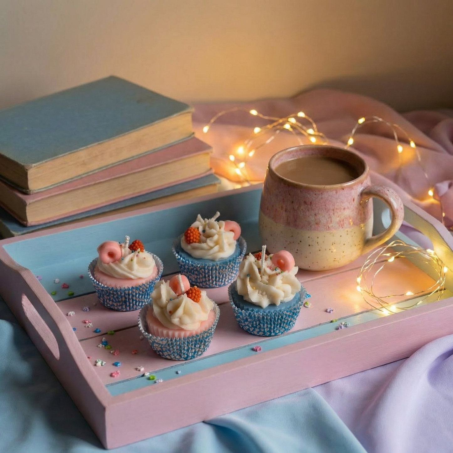Pack of 4 Cup Cake Candle Vanilla and Strawberry Scent