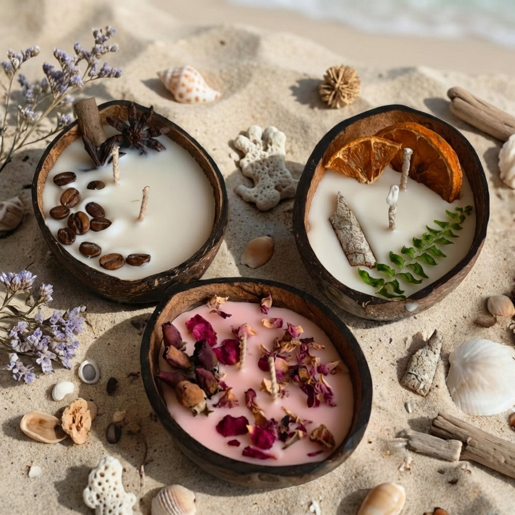 Coconut Shell Candle – Hand-Poured Soy Wax in Natural Coconut Shell | Eco-Friendly, Rustic & Aromatic
