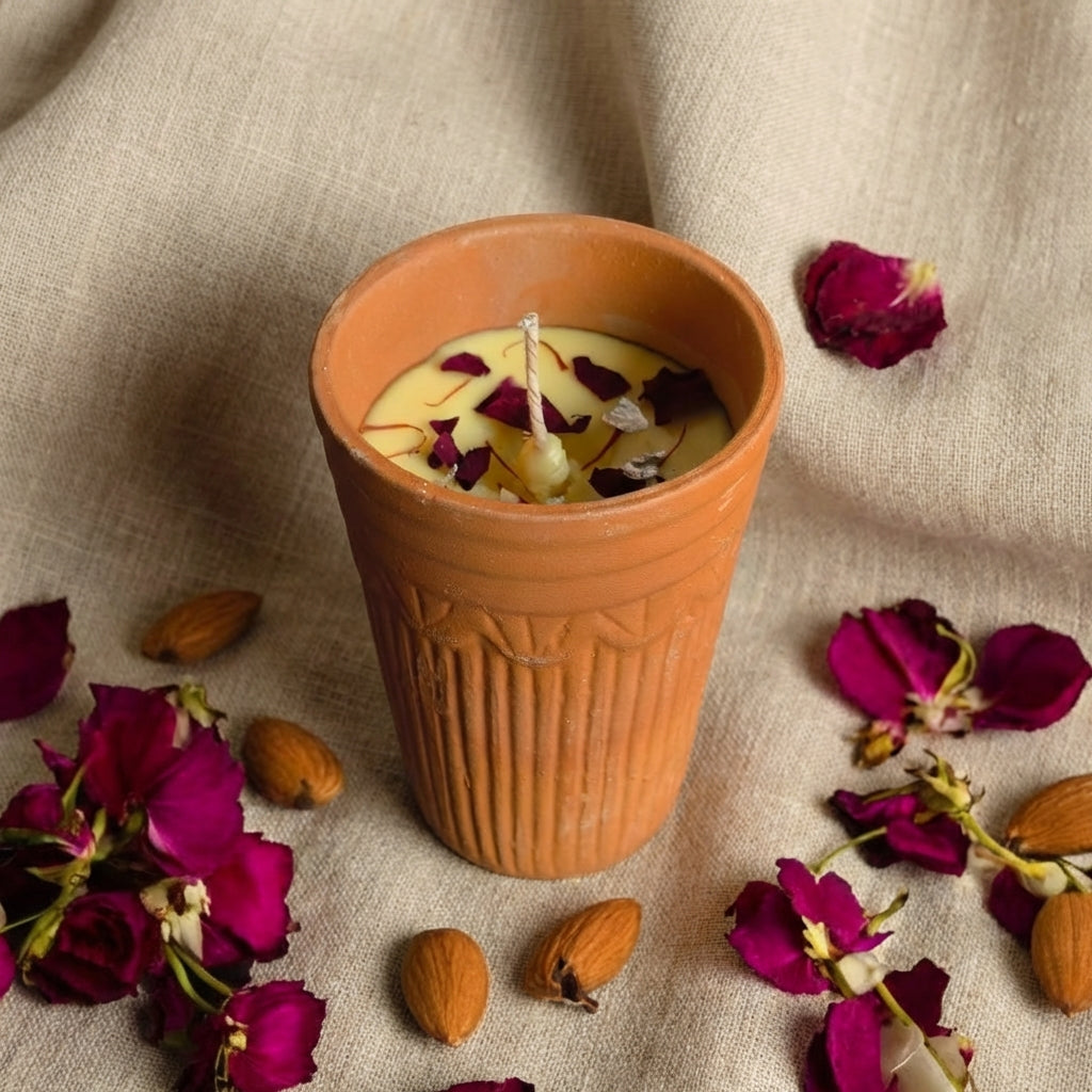 Hello Handmade Thandai Terracotta Candle – Rose Scented Handmade Clay Kulhad Candle