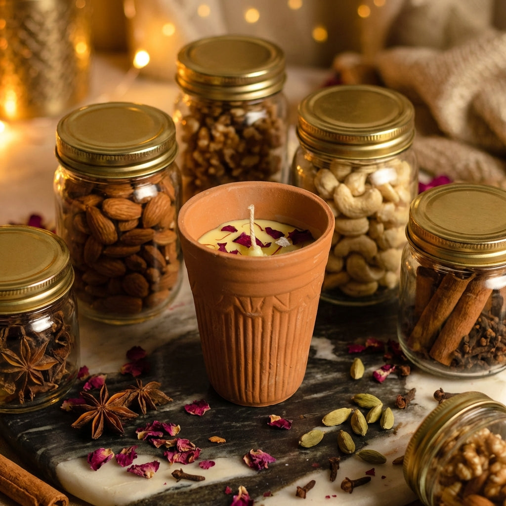 Hello Handmade Thandai Terracotta Candle – Rose Scented Handmade Clay Kulhad Candle