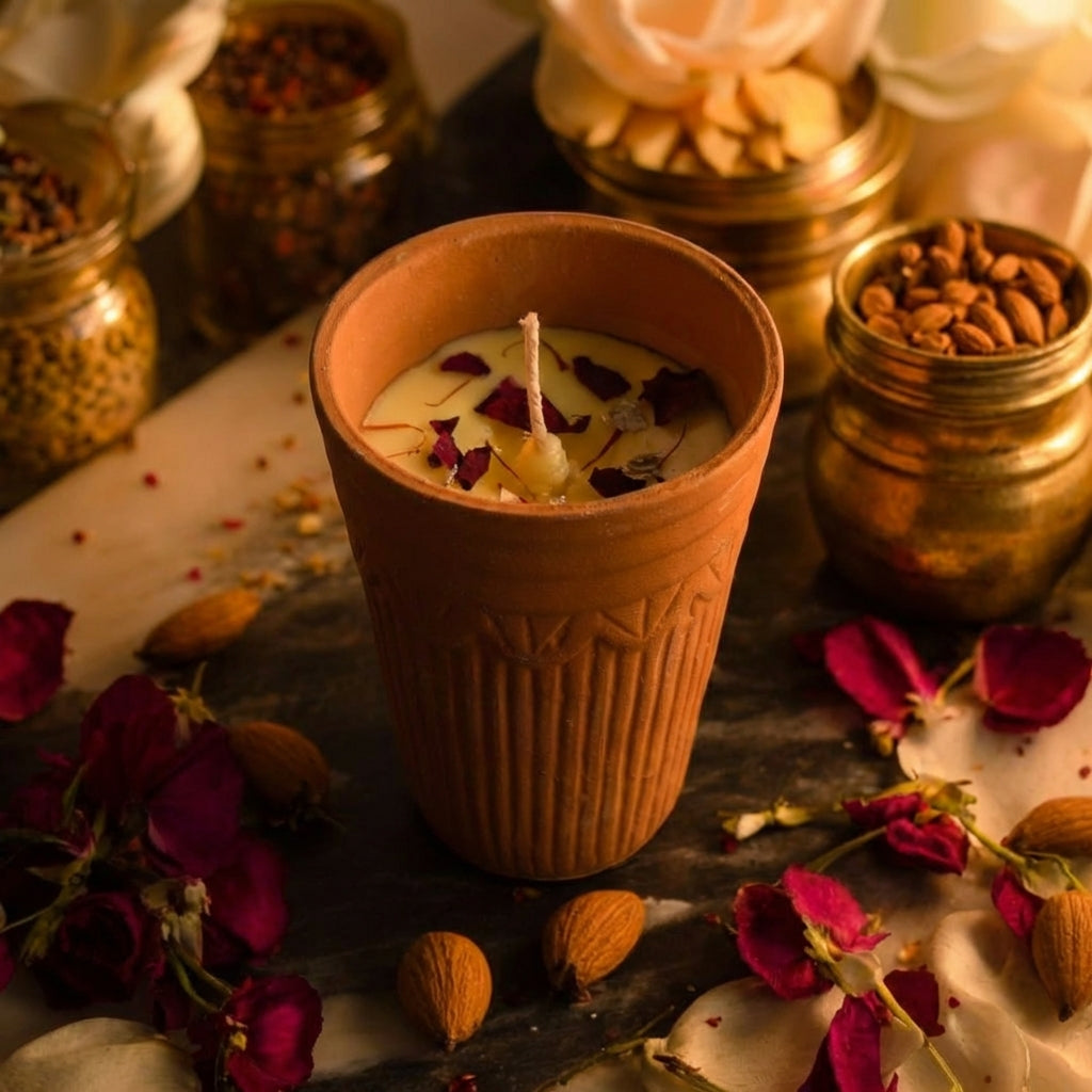 Hello Handmade Thandai Terracotta Candle – Rose Scented Handmade Clay Kulhad Candle