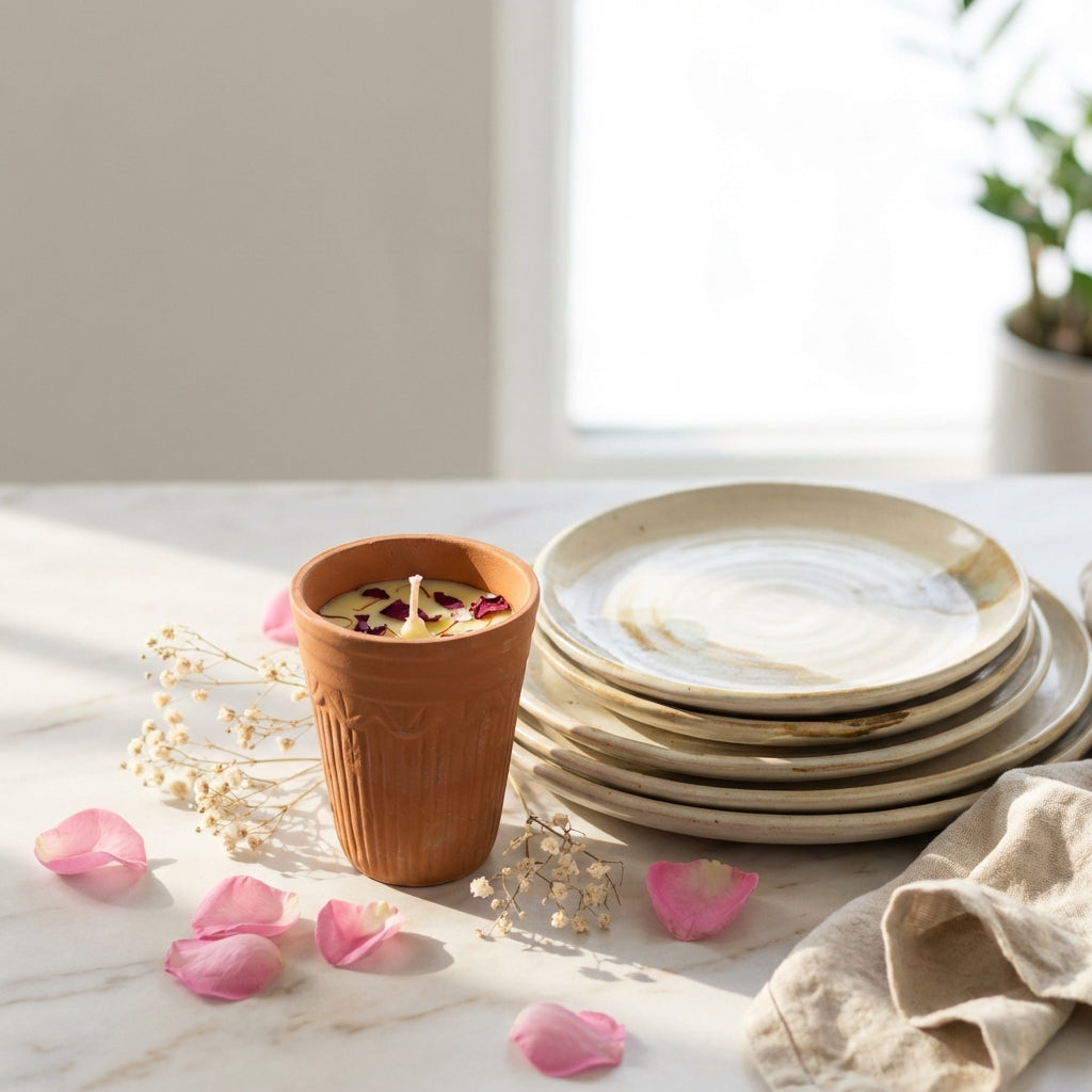 Hello Handmade Thandai Terracotta Candle – Rose Scented Handmade Clay Kulhad Candle