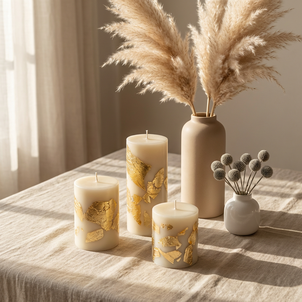 Large Pillar Candle Set of 3 – Warm Vanilla Scented Soy Wax Candles | Elegant Neutral Home Decor & Long-Lasting Aromatherapy