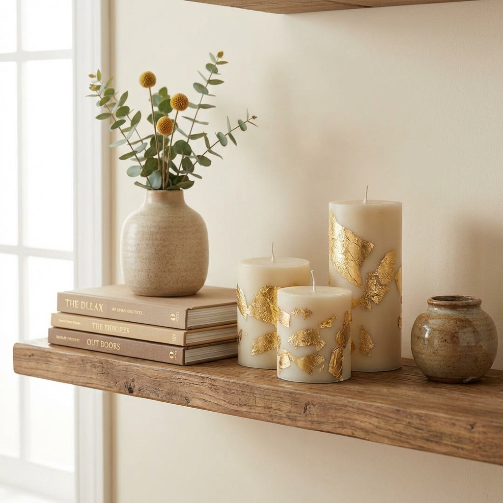 Large Pillar Candle Set of 3 – Warm Vanilla Scented Soy Wax Candles | Elegant Neutral Home Decor & Long-Lasting Aromatherapy