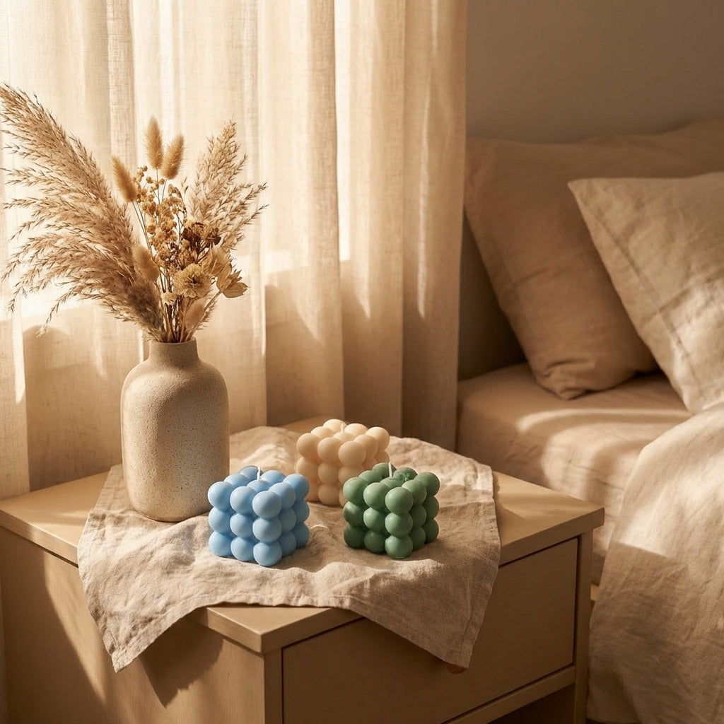 Large Bubble Candle Set of 3 – Aesthetic Soy Wax Cube Candles for Modern Home Decor & Gifts