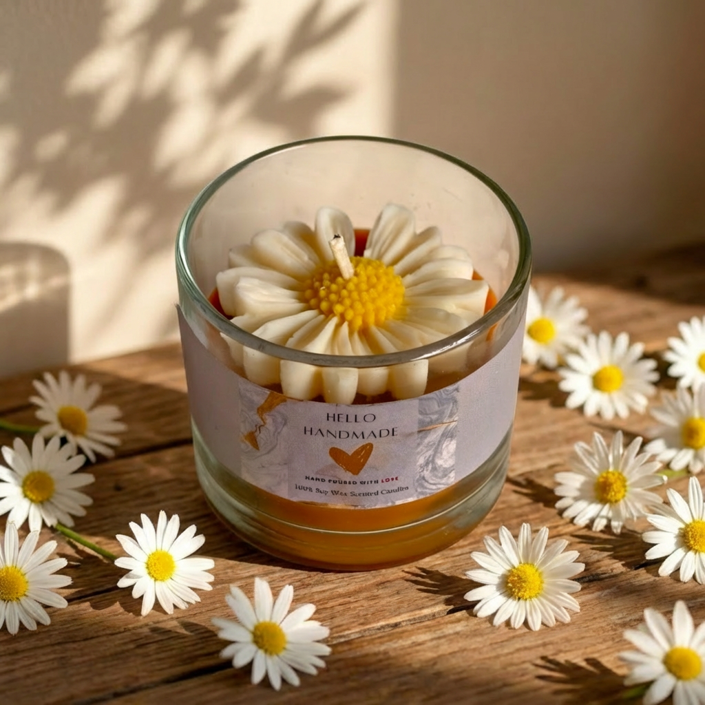 Dreamy Daisy Murphy Glass Jar Candle – Handcrafted Floral Soy Wax Candle for Elegant Home Décor & Relaxing Aromatherapy