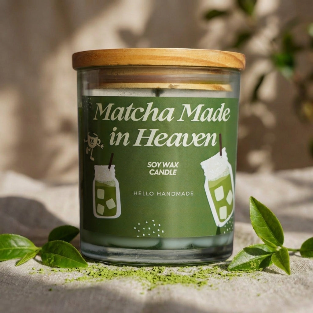 Matcha Made in Heaven Soy Wax Candle – Fresh Creamy Green Tea Scented Glass Jar Candle for Calm & Refreshing Home Ambience