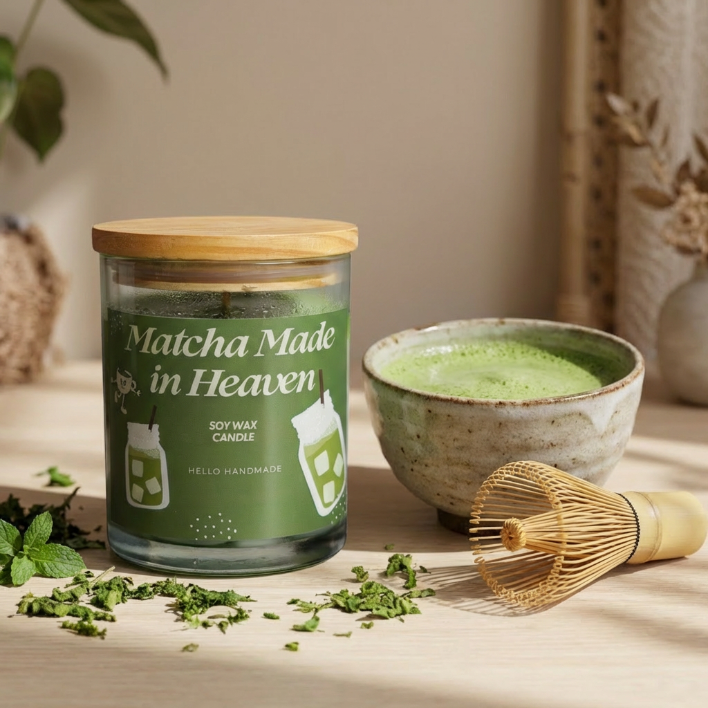 Matcha Made in Heaven Soy Wax Candle – Fresh Creamy Green Tea Scented Glass Jar Candle for Calm & Refreshing Home Ambience