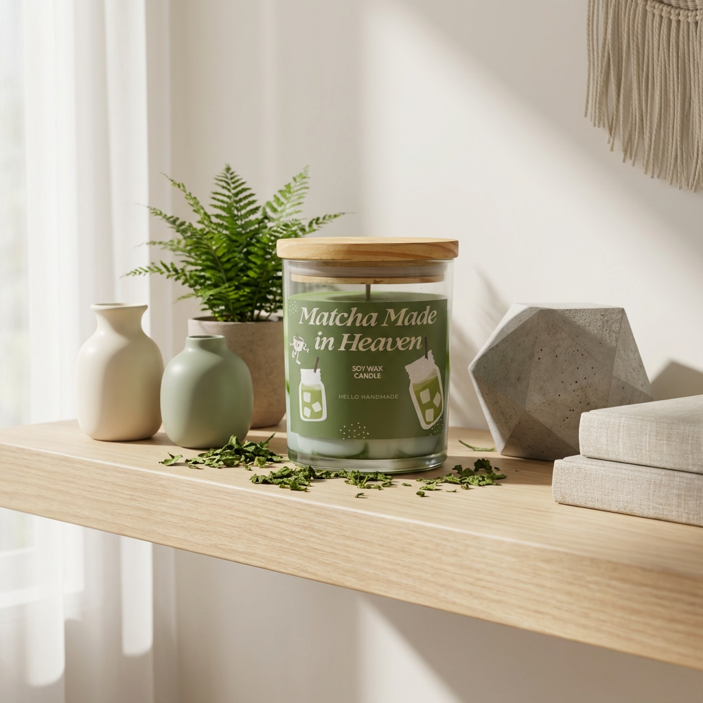 Matcha Made in Heaven Soy Wax Candle – Fresh Creamy Green Tea Scented Glass Jar Candle for Calm & Refreshing Home Ambience
