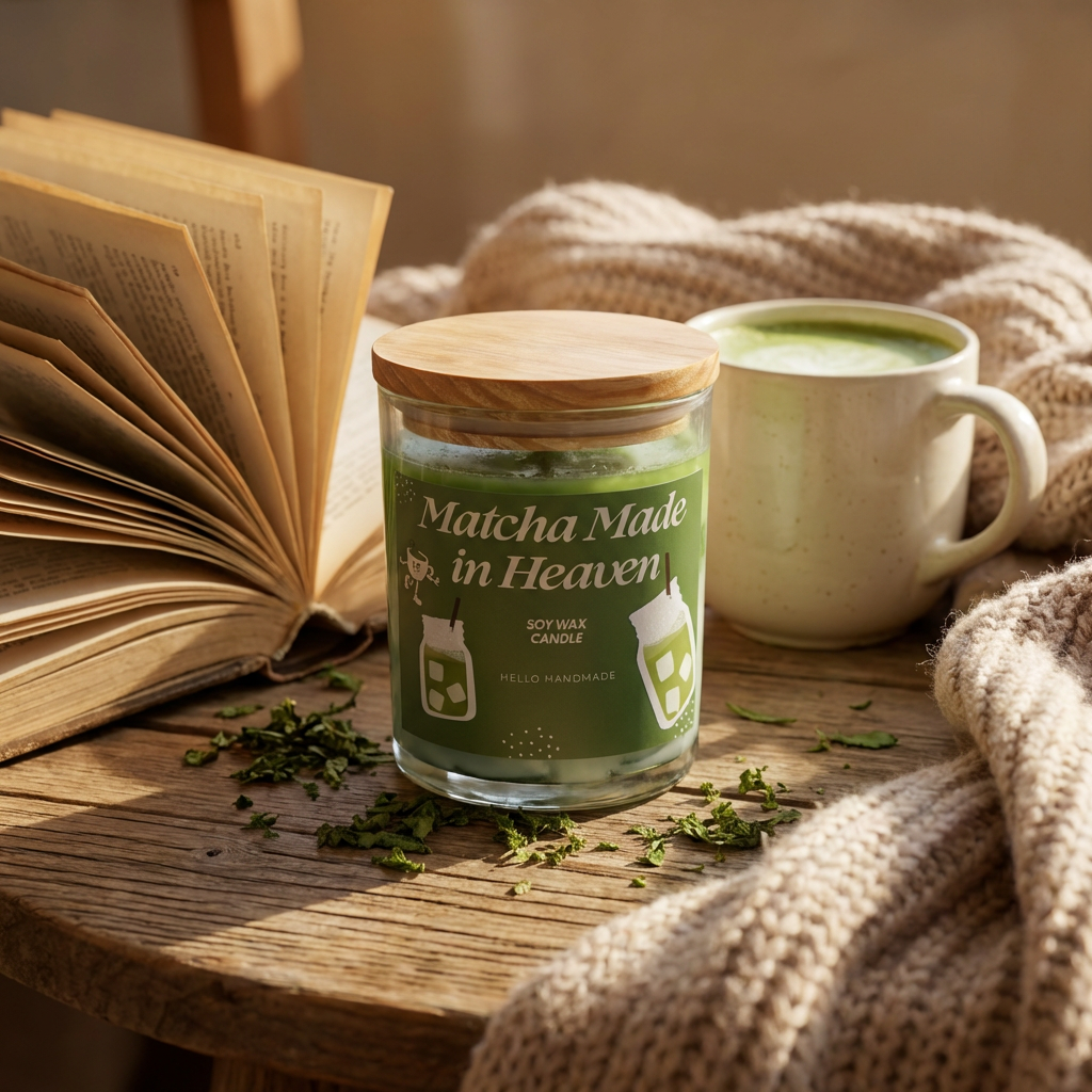 Matcha Made in Heaven Soy Wax Candle – Fresh Creamy Green Tea Scented Glass Jar Candle for Calm & Refreshing Home Ambience