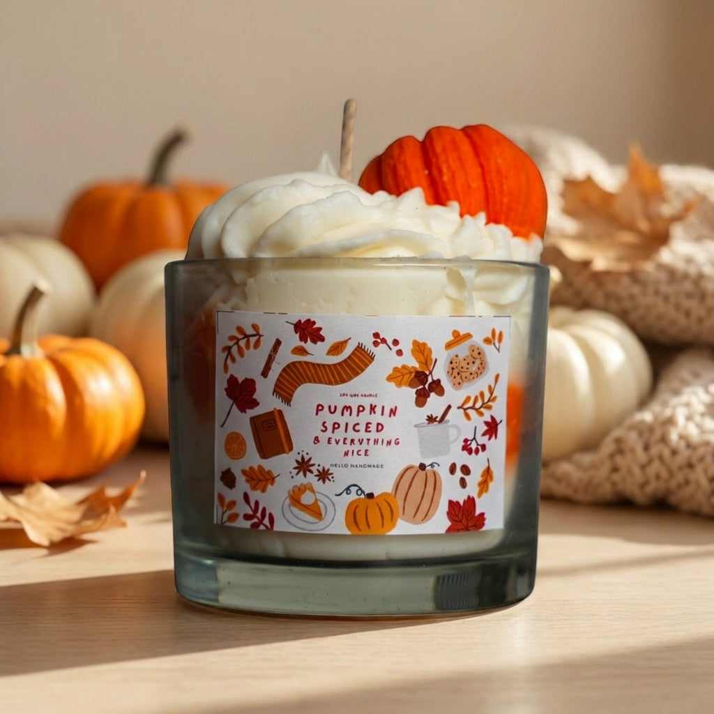 Pumpkin Spice Whipped Glass Jar Candle | Handmade Fall Dessert Candle Decor