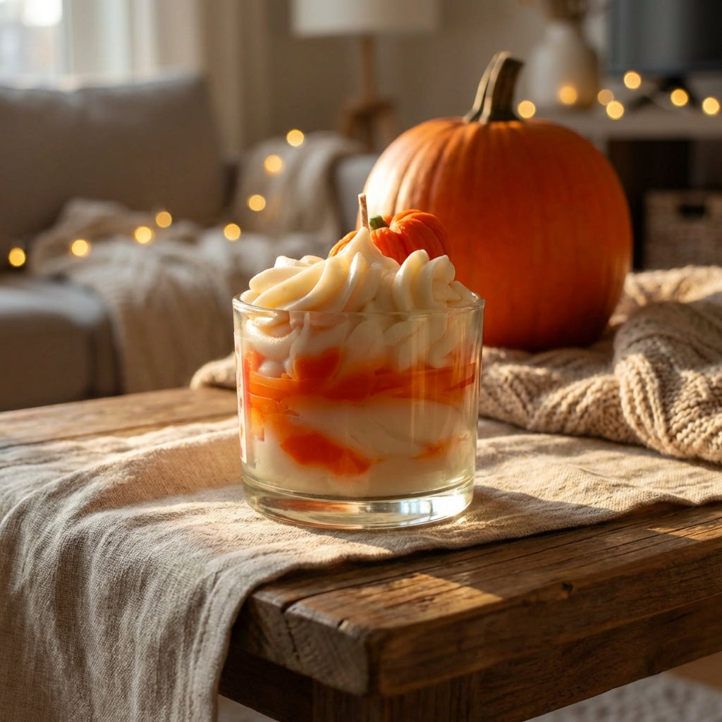 Pumpkin Spice Whipped Glass Jar Candle | Handmade Fall Dessert Candle Decor