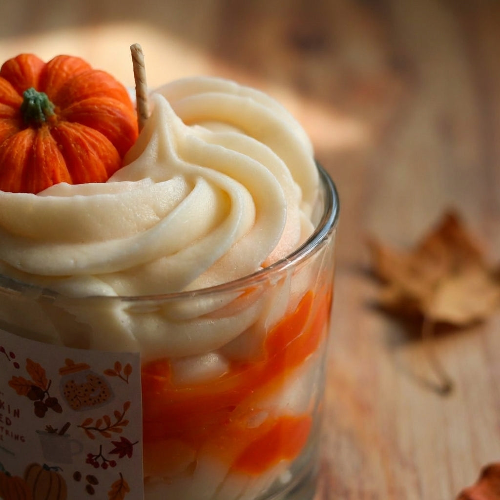 Pumpkin Spice Whipped Glass Jar Candle | Handmade Fall Dessert Candle Decor