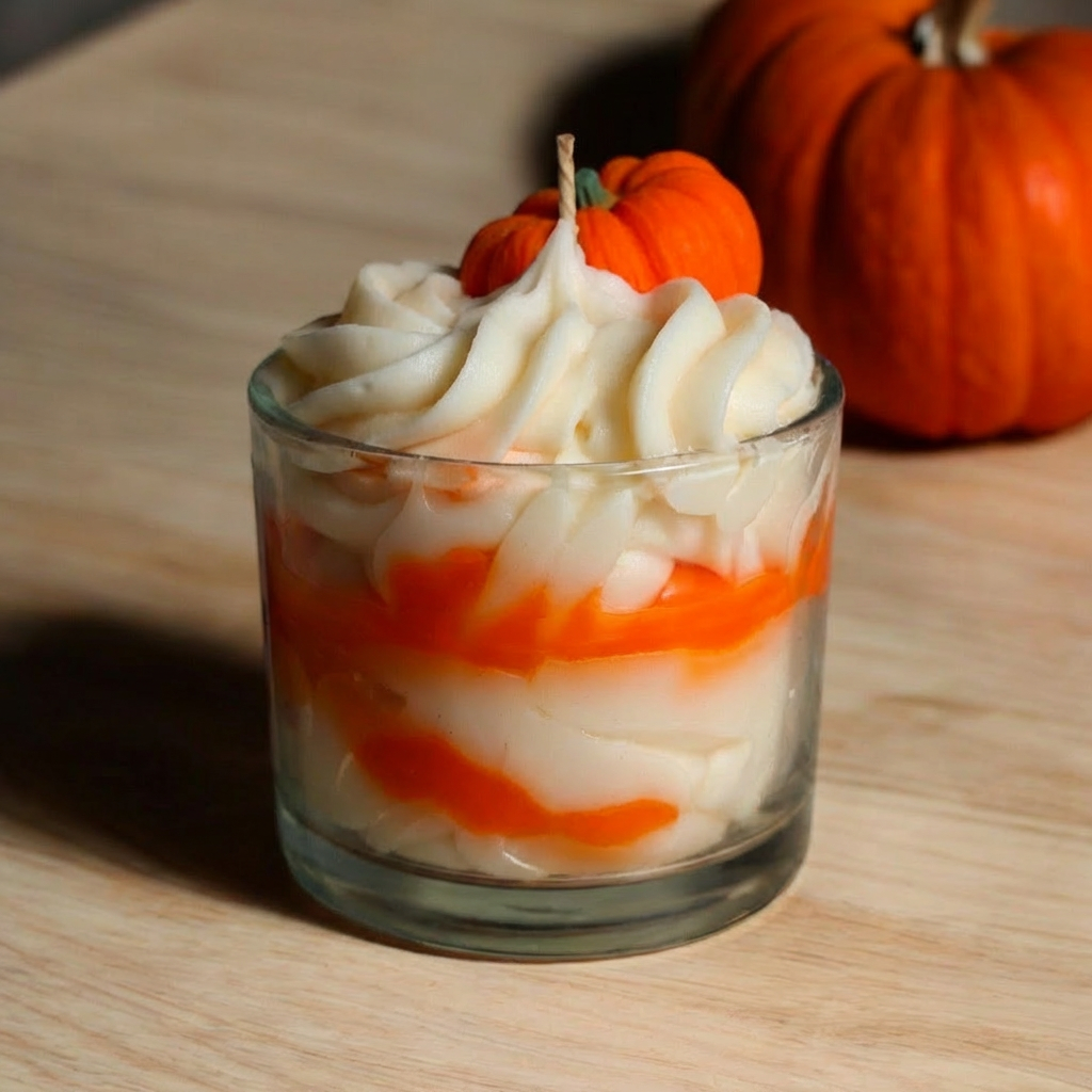 Pumpkin Spice Whipped Glass Jar Candle | Handmade Fall Dessert Candle Decor